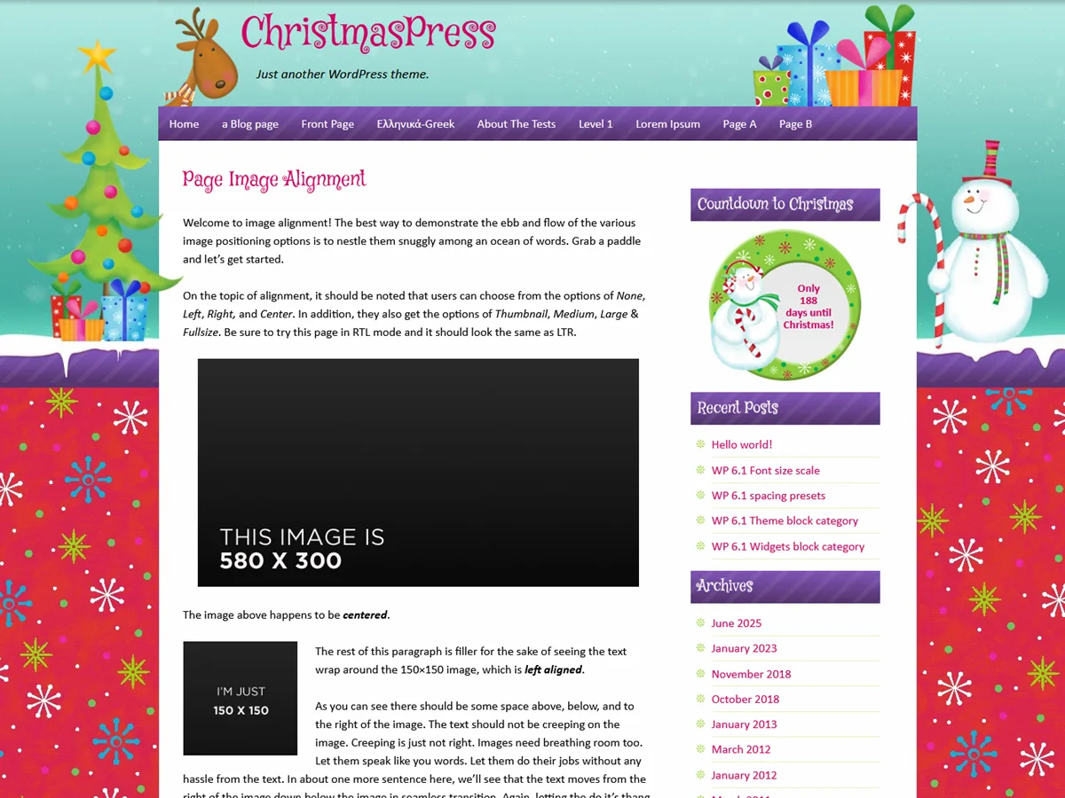 ChristmasPress web sitesi teması önizlemesi