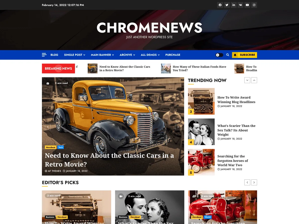 ChromeNews web sitesi teması haber sitesi görünümü
