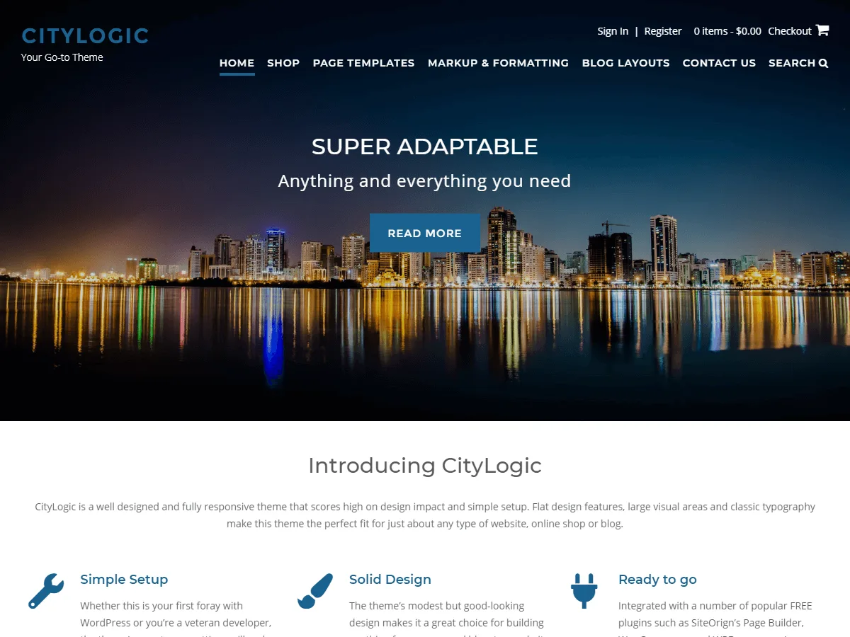 CityLogic web sitesi teması ile oluşturulmuş şeffaf başlıklı ve görsel ağırlıklı bir web sitesi örneği