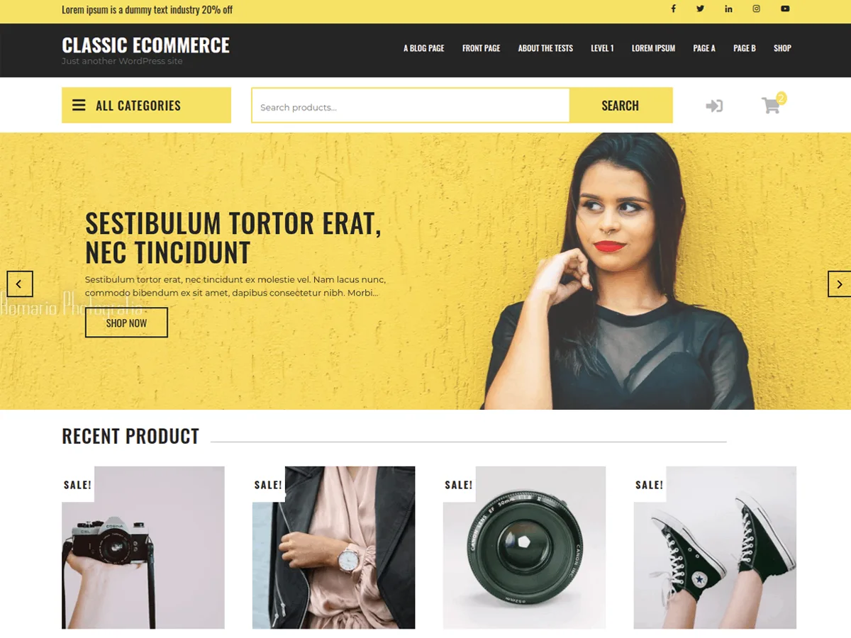 Classic Ecommerce web sitesi teması ile oluşturulmuş örnek bir online mağaza görünümü