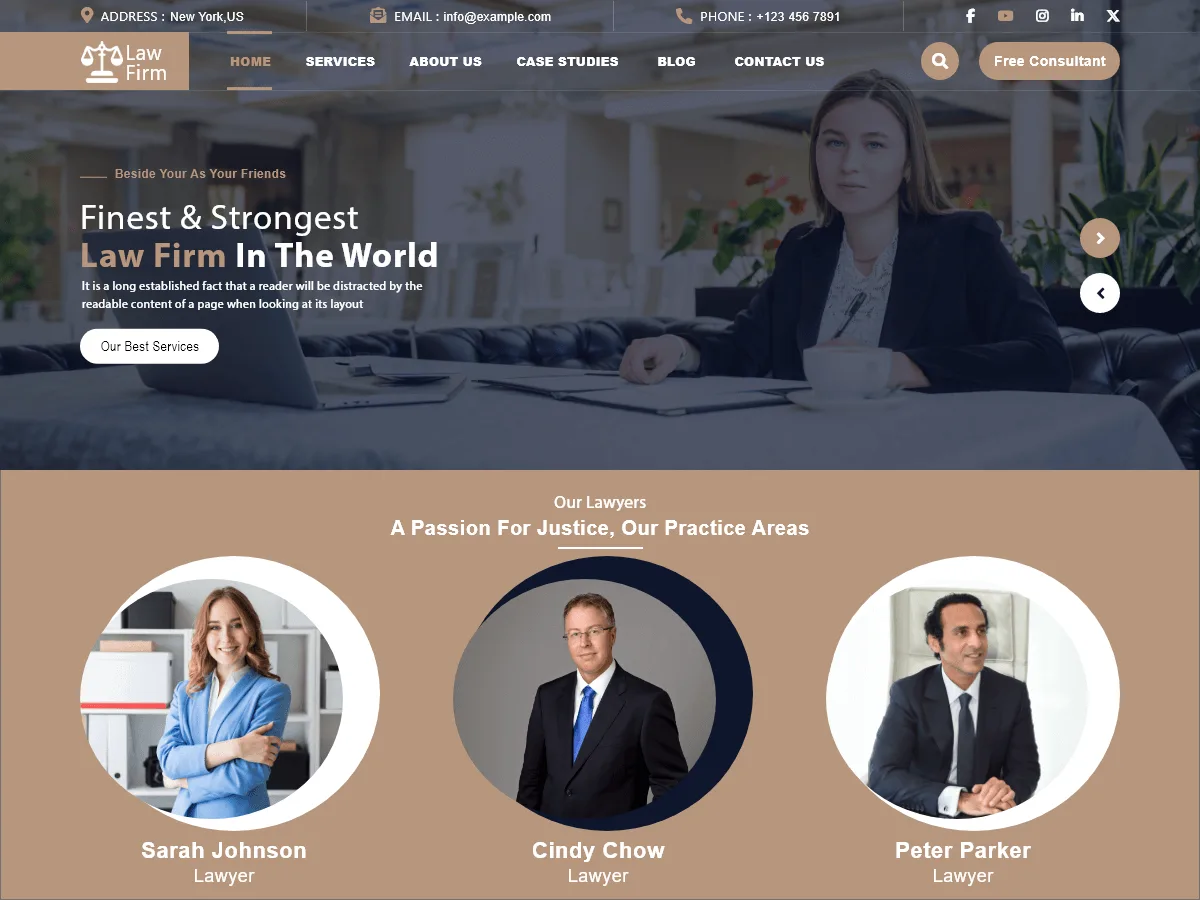 Classic Law Firm web sitesi teması ile hukuk bürosu web sitesi görünümü