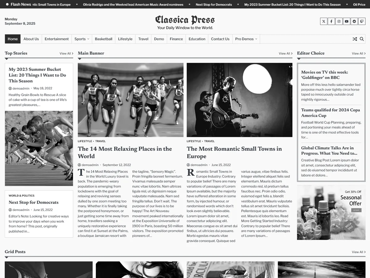 Classica Press web sitesi teması önizlemesi