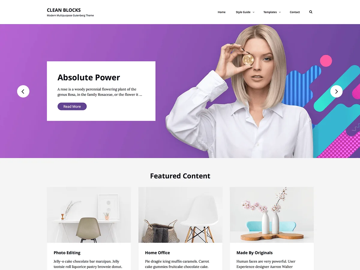 Clean Blocks web sitesi teması önizlemesi