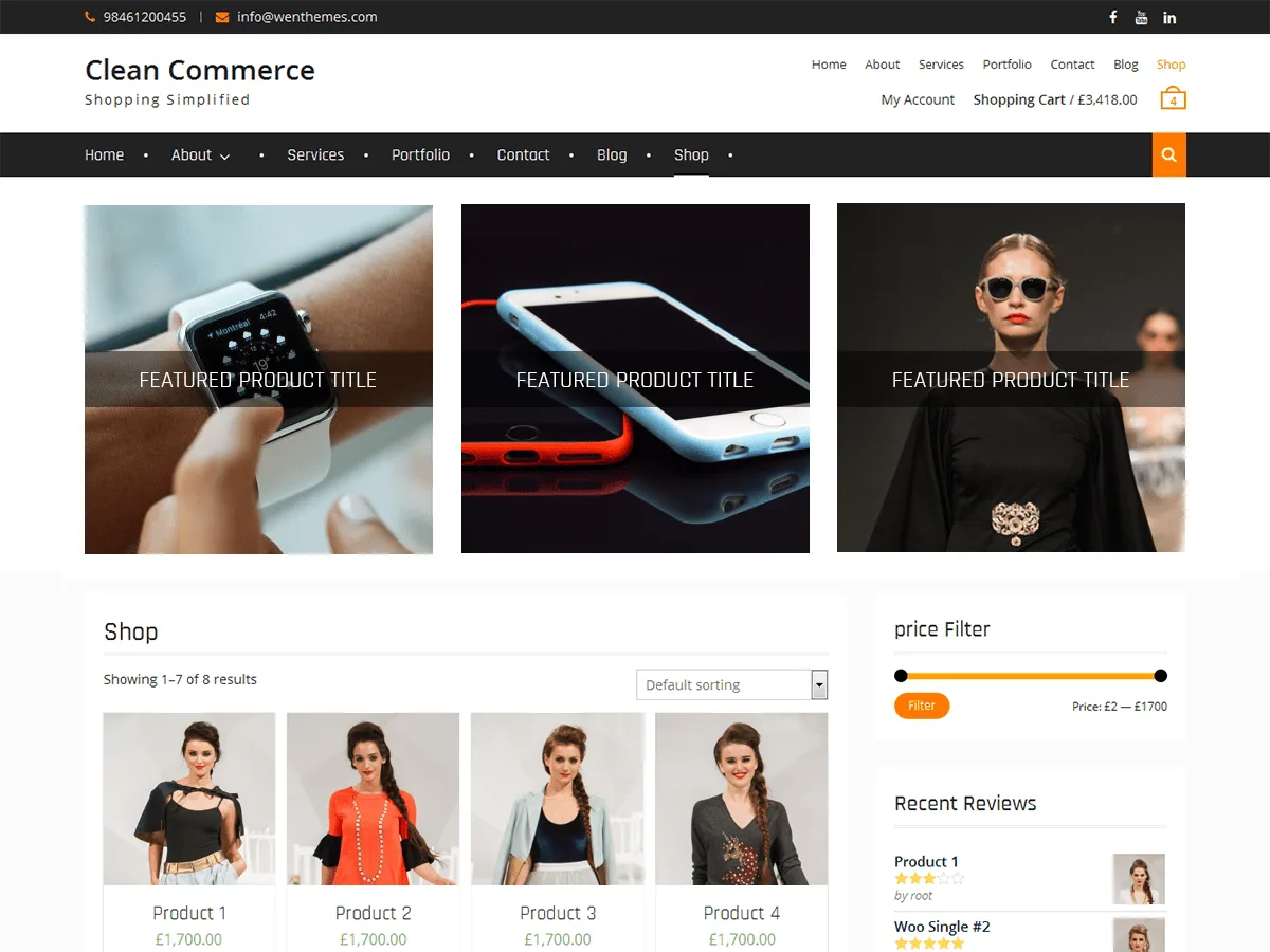 Clean Commerce e-ticaret web sitesi teması önizlemesi