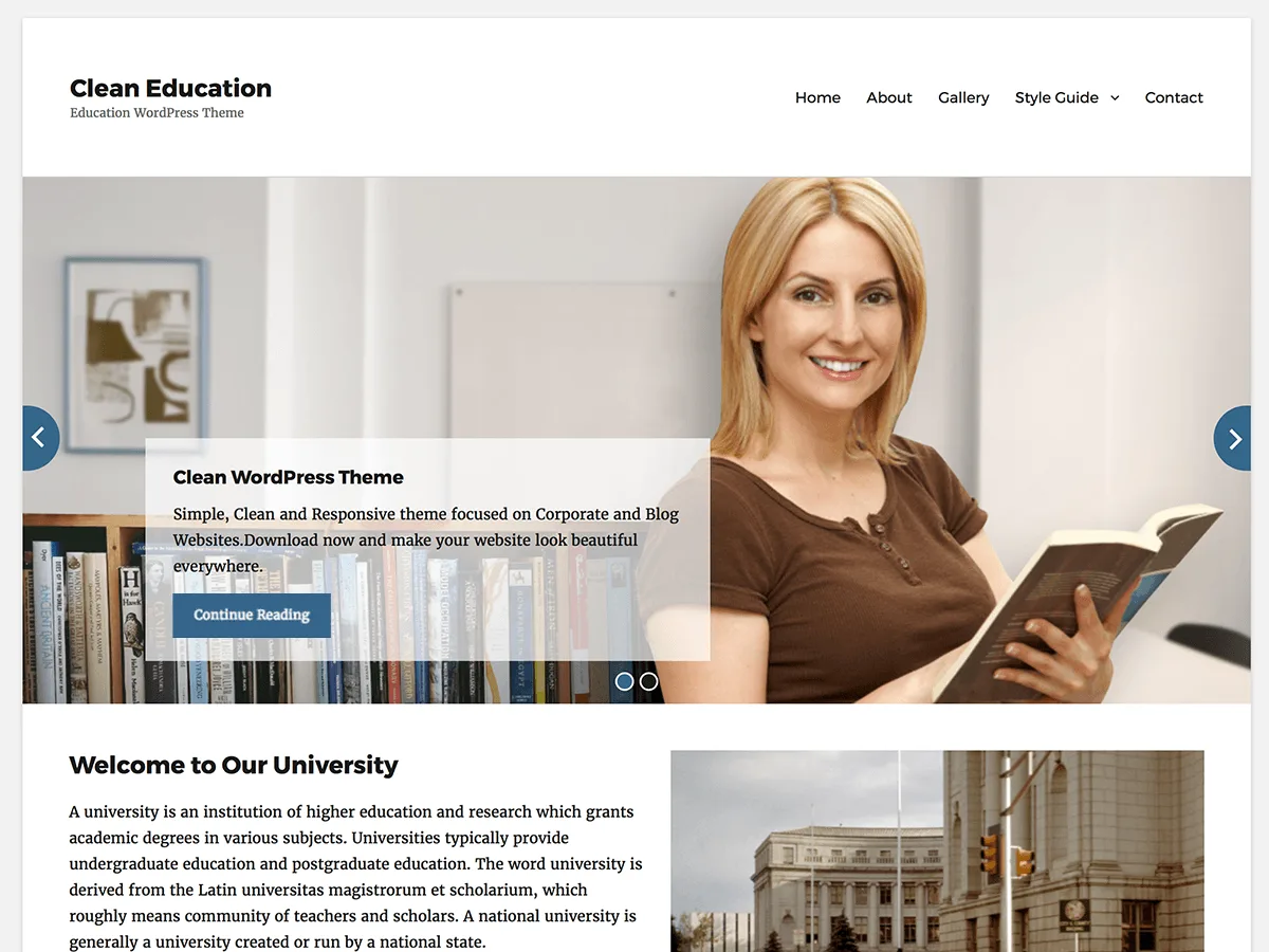 Clean Education eğitim web sitesi teması önizlemesi