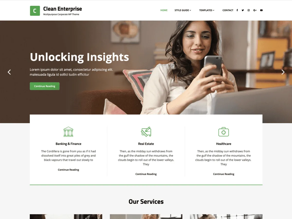 Clean Enterprise web sitesi teması önizlemesi