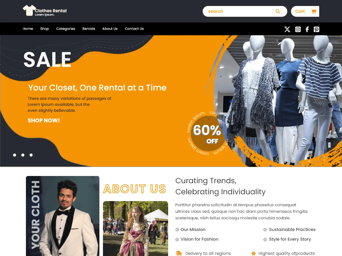 Clothes Rental Services web sitesi teması önizlemesi