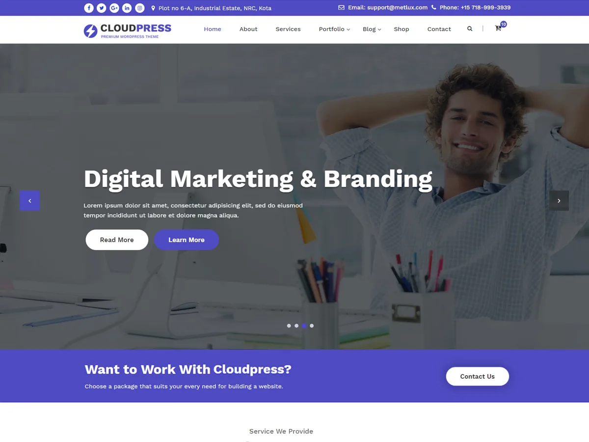 CloudPress web sitesi teması önizlemesi