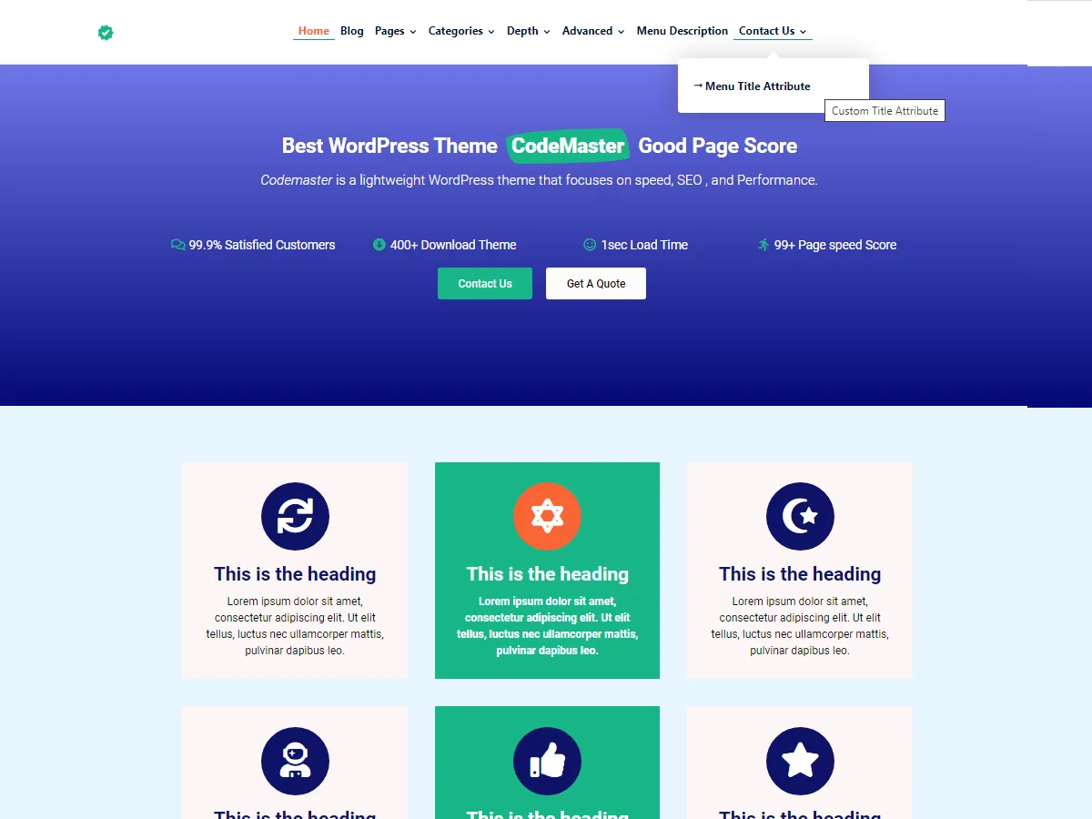 CodeMaster web sitesi teması önizlemesi