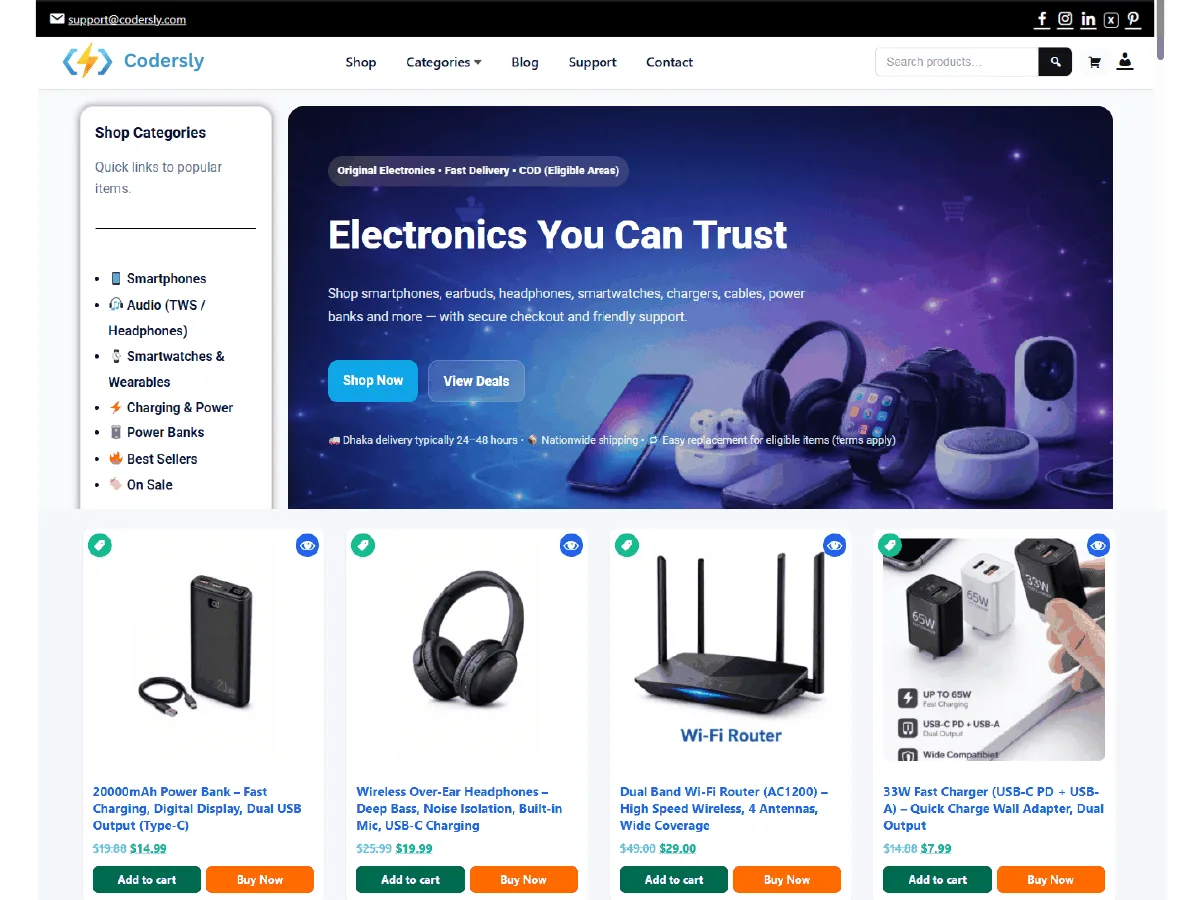 Codersly Shop web sitesi teması önizlemesi