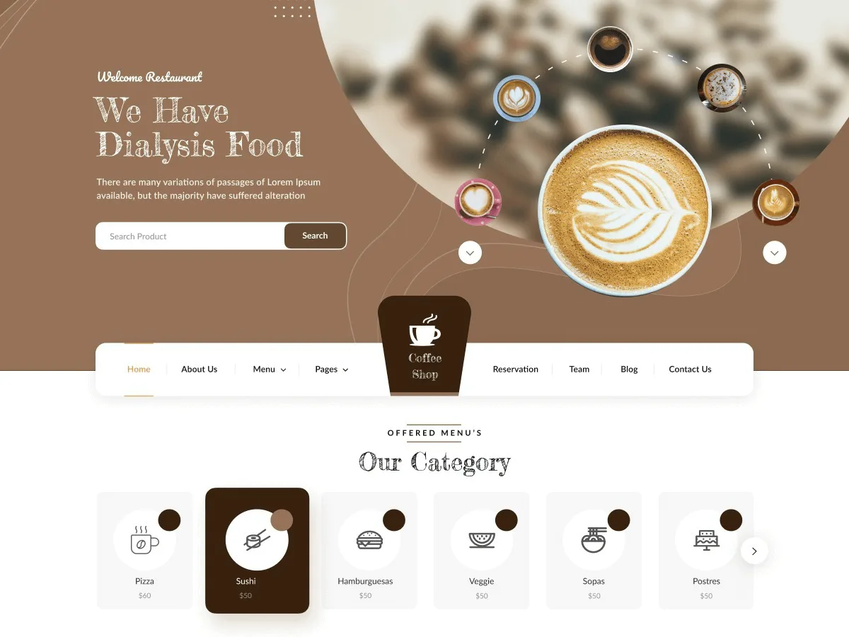 Coffee Tea web sitesi teması ile kafe ve restoranlar için modern bir web sitesi tasarımı