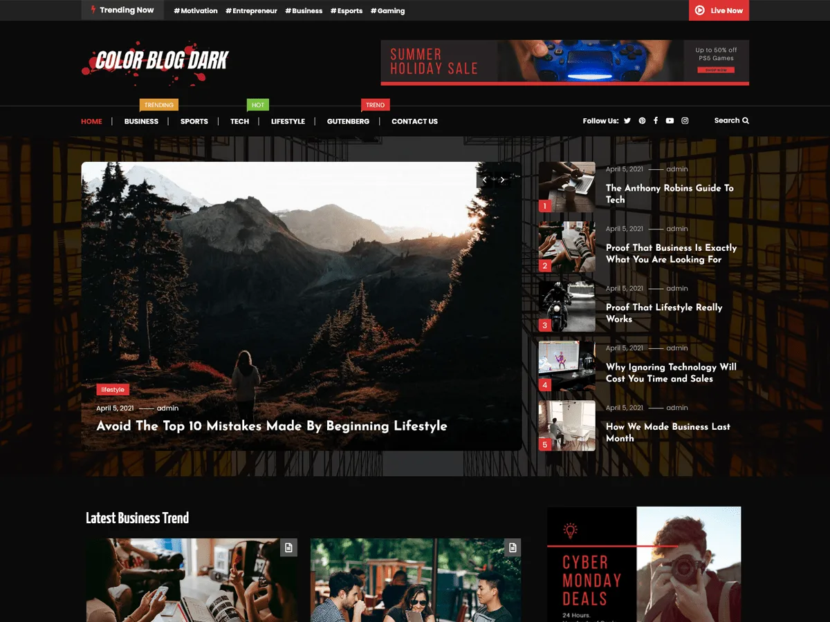 Color Blog Dark web sitesi teması önizlemesi