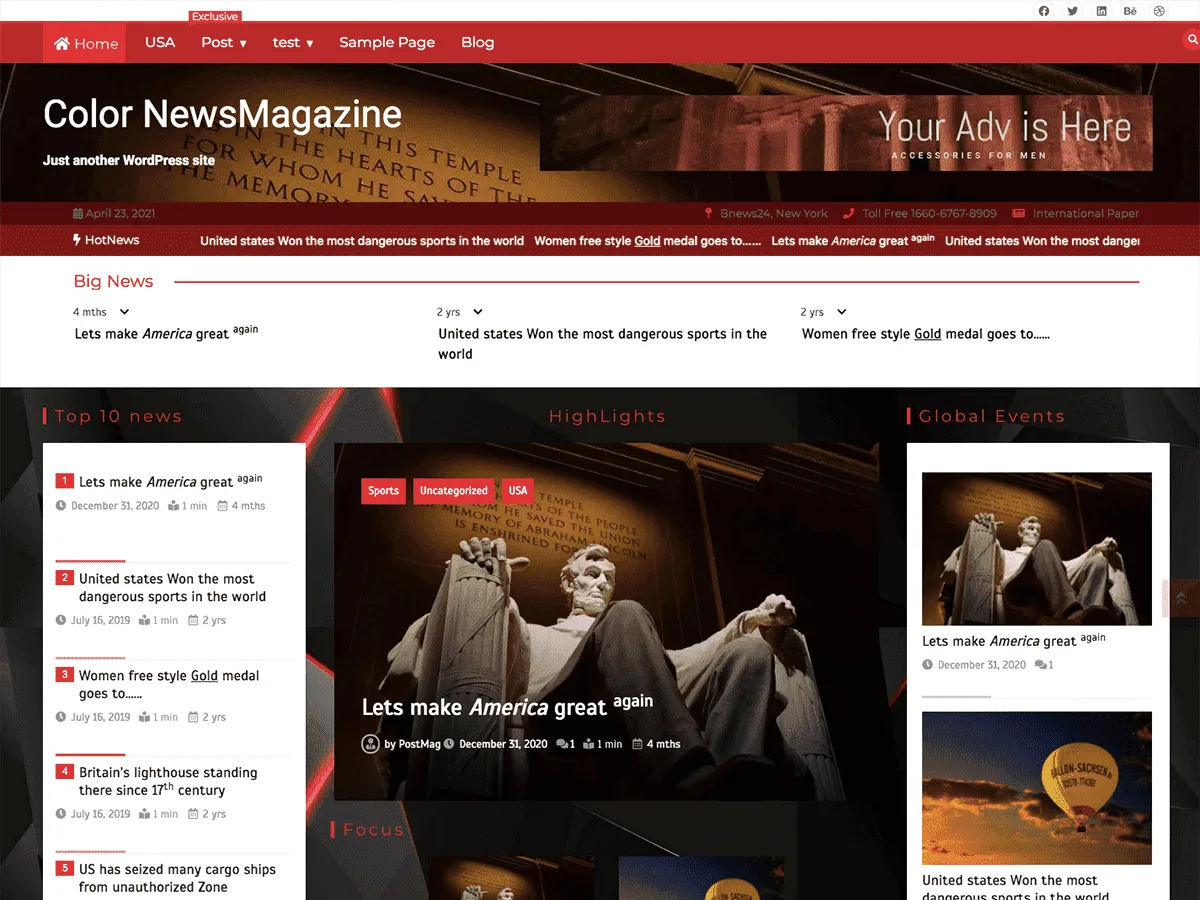 Color Newsmagazine web sitesi teması önizlemesi