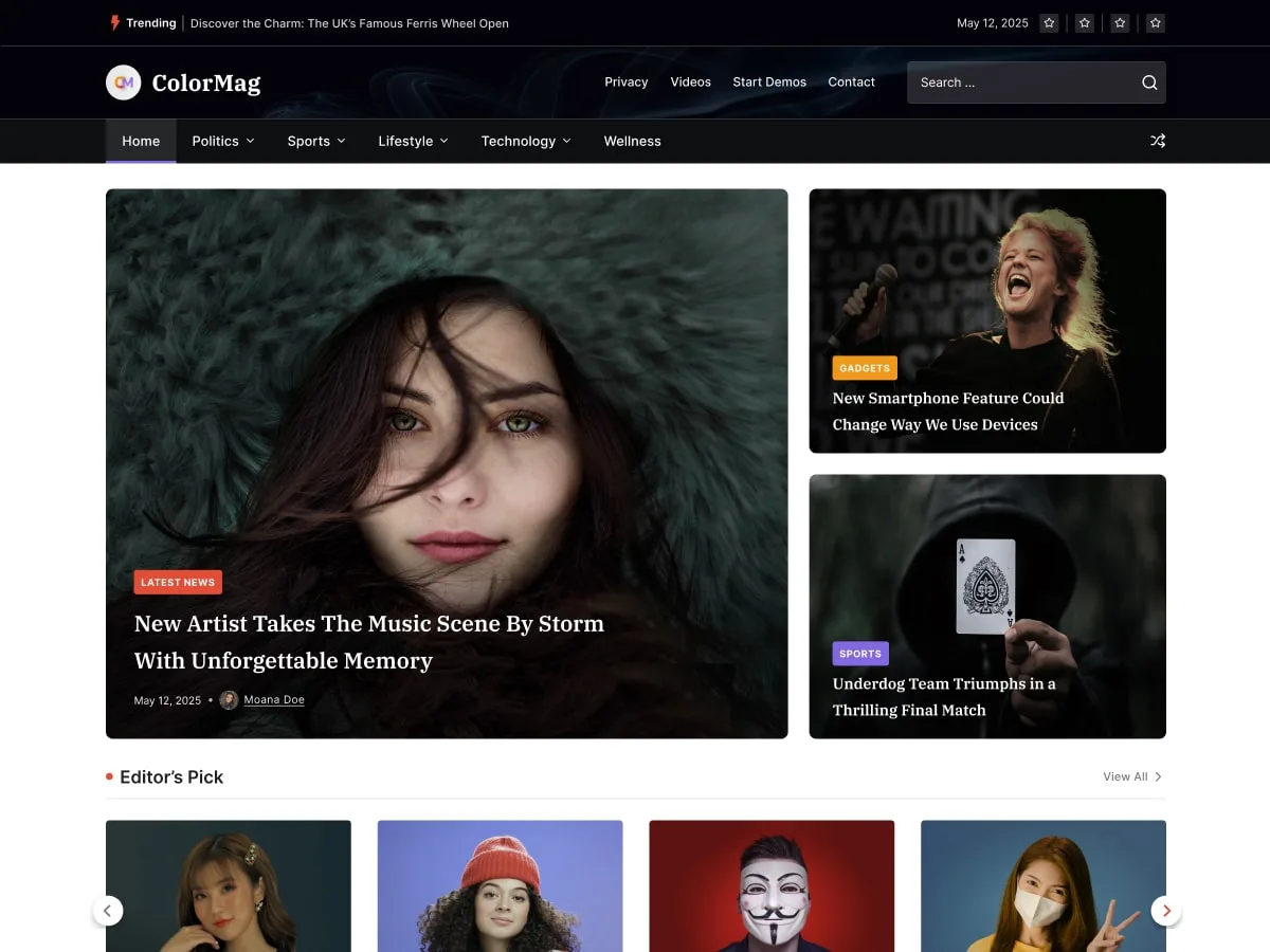 ColorMag web sitesi teması haber ve dergi siteleri için tasarım önizlemesi