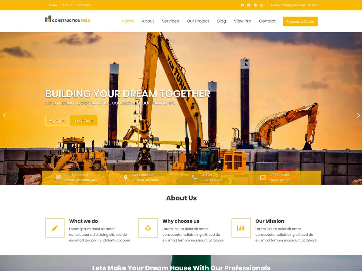 Construction Field web sitesi teması önizlemesi