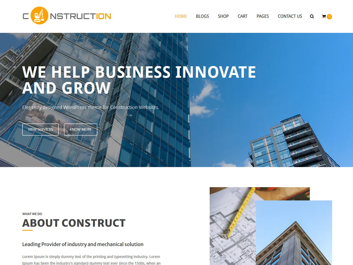 Construction Lite web sitesi teması önizlemesi