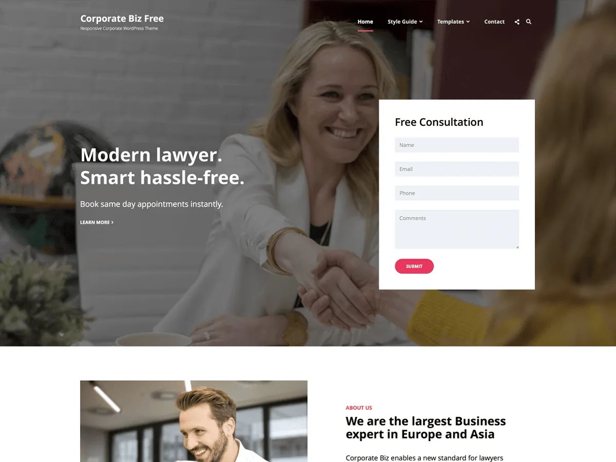 Corporate Biz web sitesi teması önizlemesi