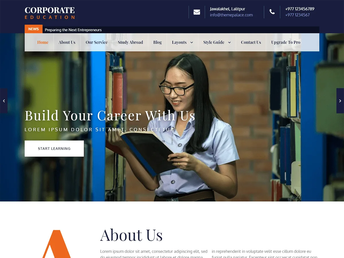 Corporate Education web sitesi teması önizlemesi