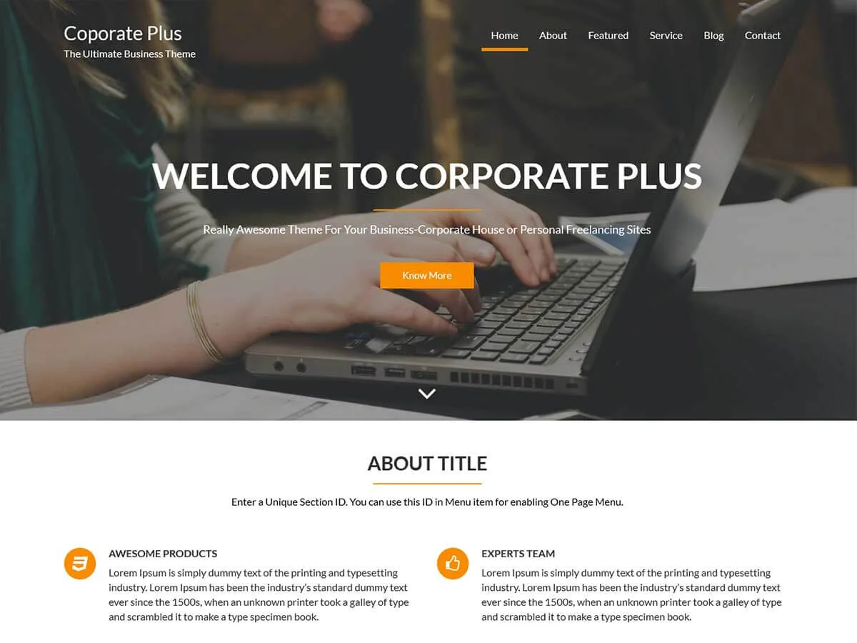Corporate Plus web sitesi teması önizlemesi