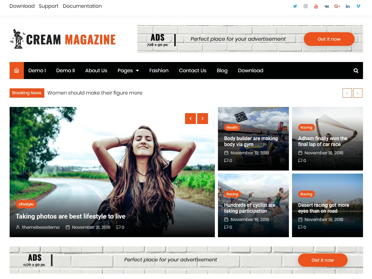 Cream Magazine web sitesi teması önizlemesi