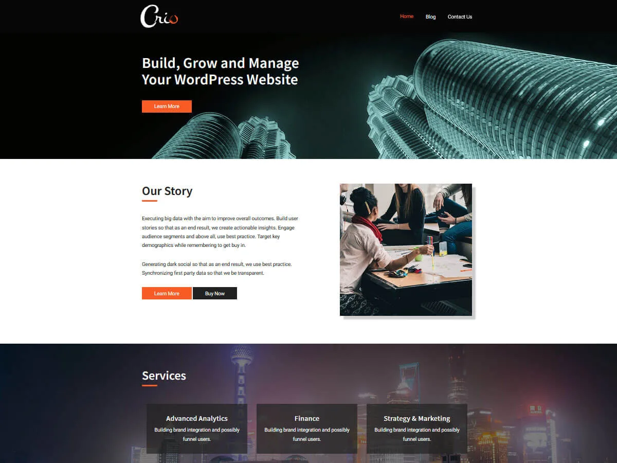 Crio web sitesi teması özelleştirme arayüzü