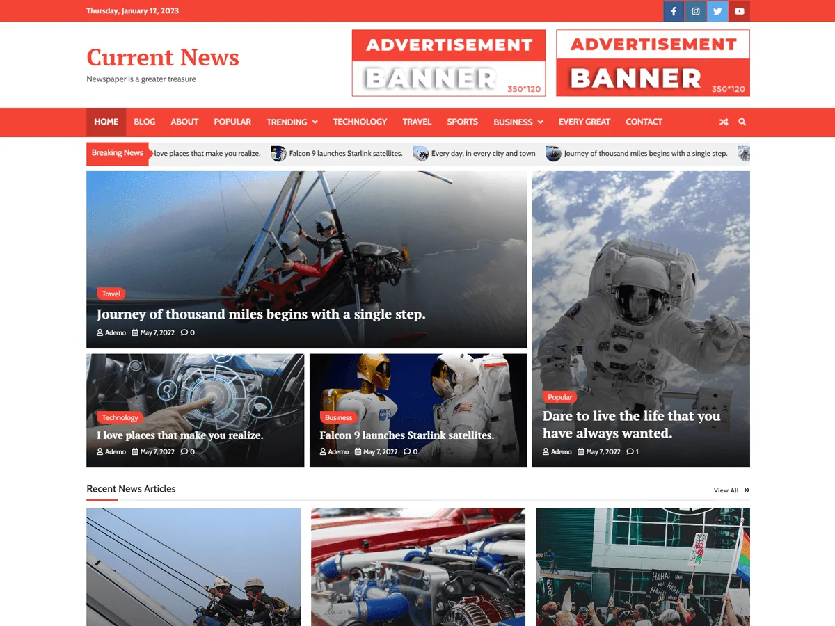 Current News web sitesi teması önizlemesi