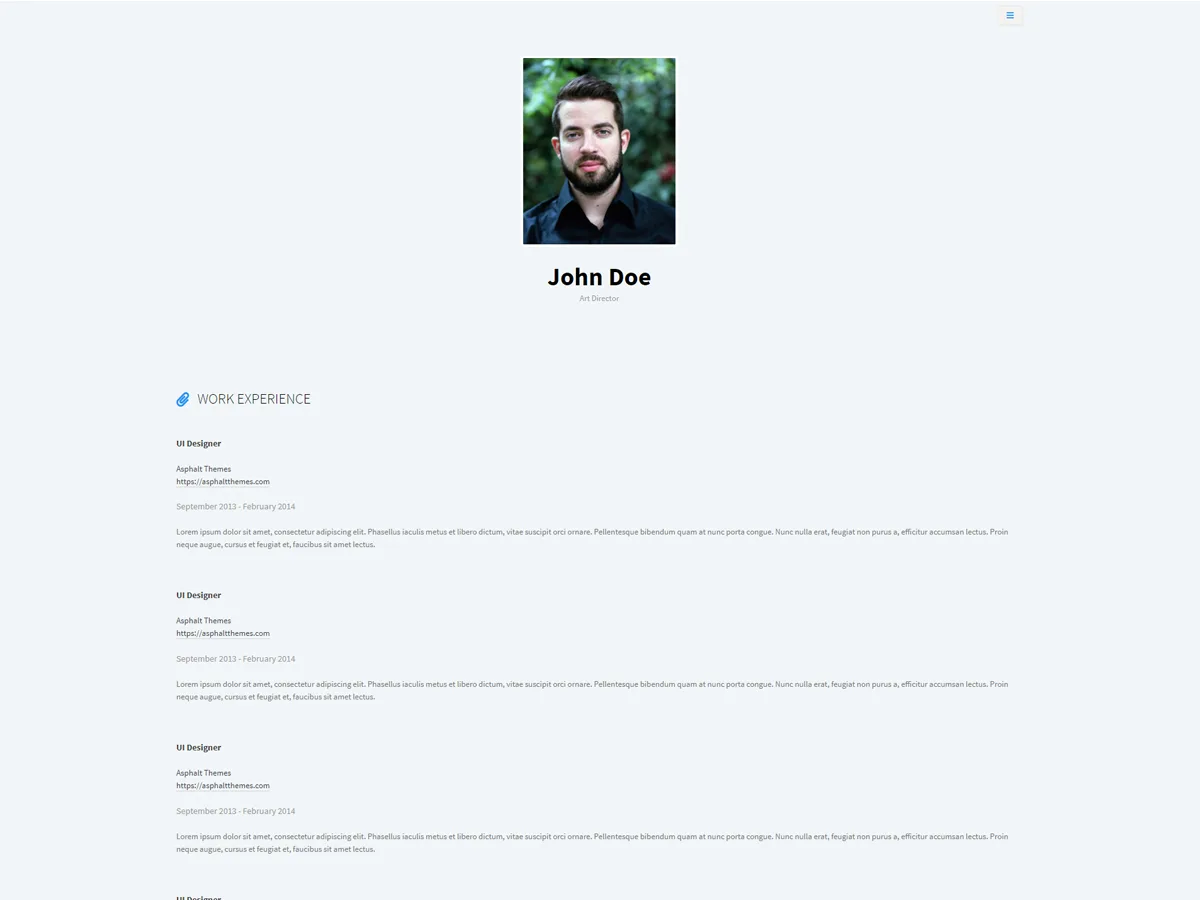 Cvee web sitesi teması ile oluşturulmuş profesyonel bir CV sayfası görünümü