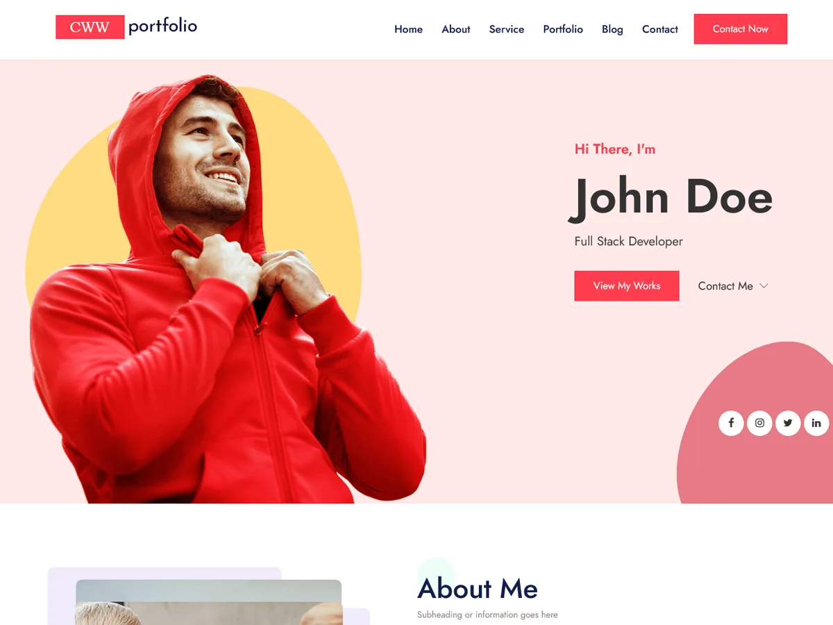 CWW Portfolio web sitesi teması önizlemesi