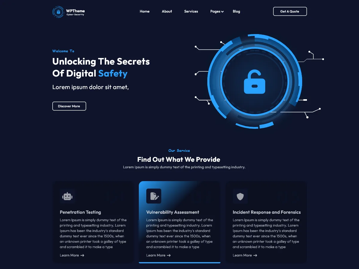 Cyber Security Elementor web sitesi teması önizlemesi