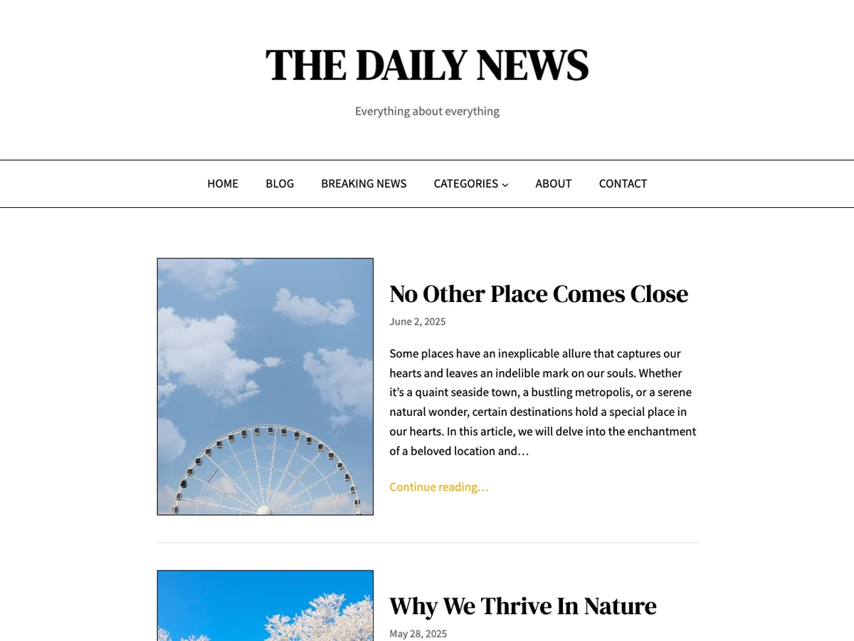 Daily News Blog teması ile tasarlanmış bir blog ana sayfası örneği