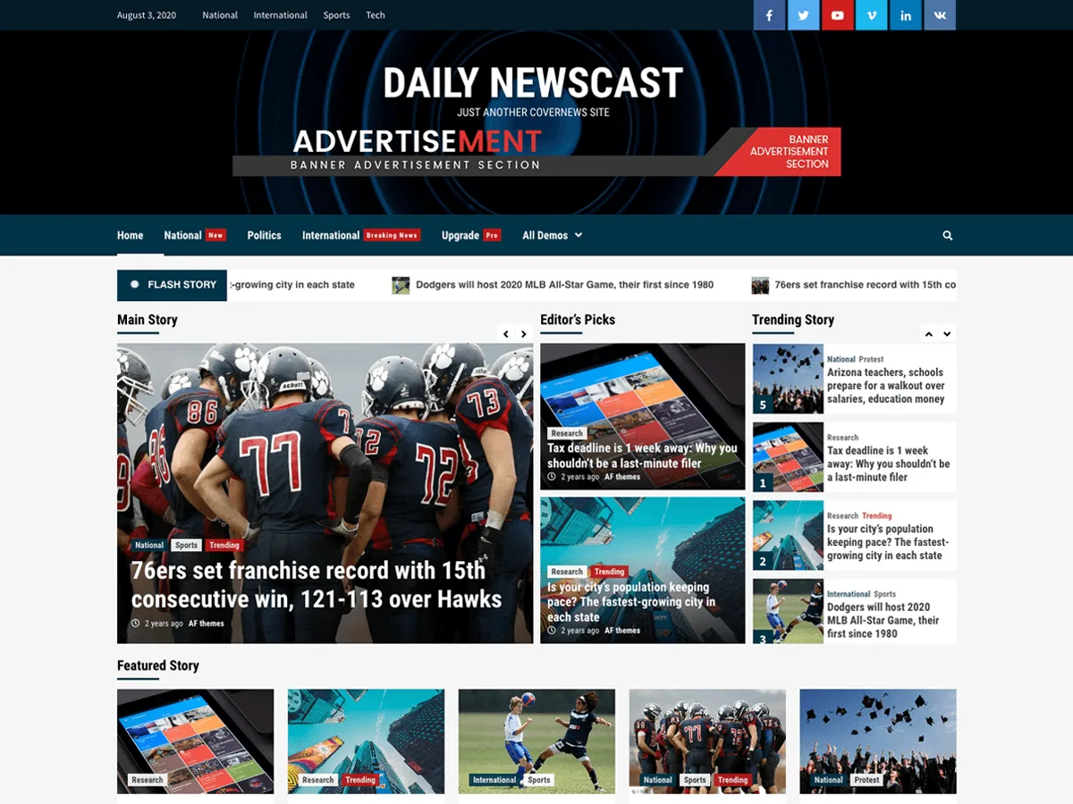 Daily Newscast web sitesi teması önizlemesi