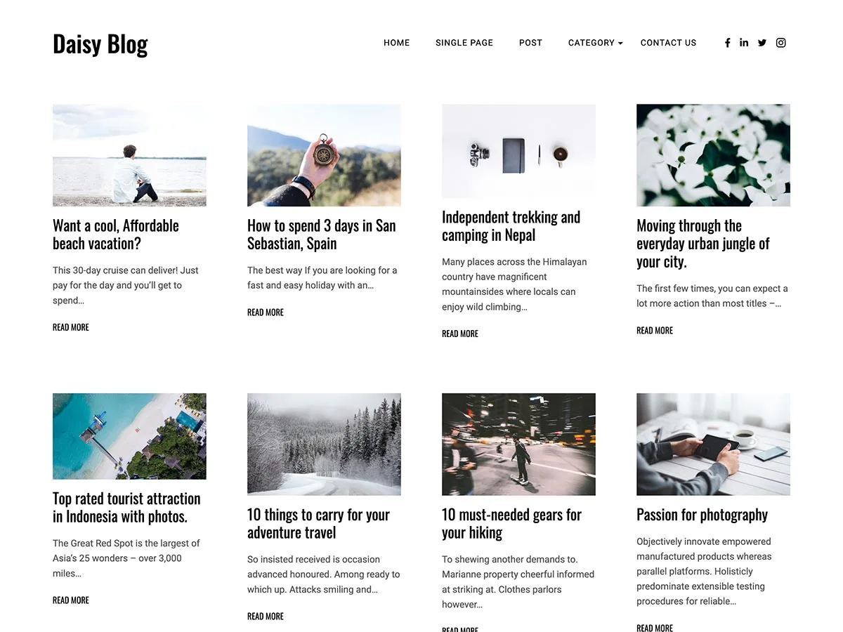 Daisy Blog web sitesi teması önizlemesi