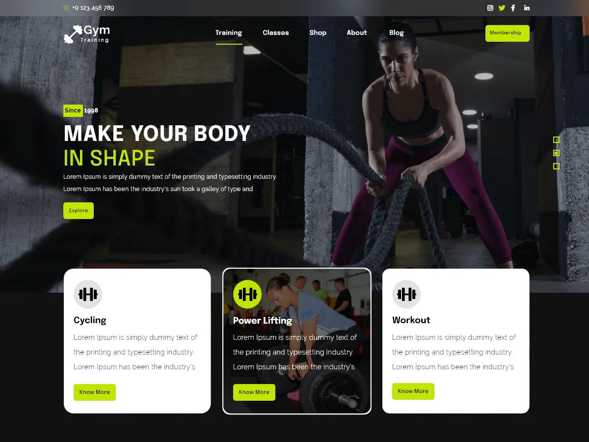 Dark Fitness web sitesi teması - spor salonları ve fitness merkezleri için modern tasarım