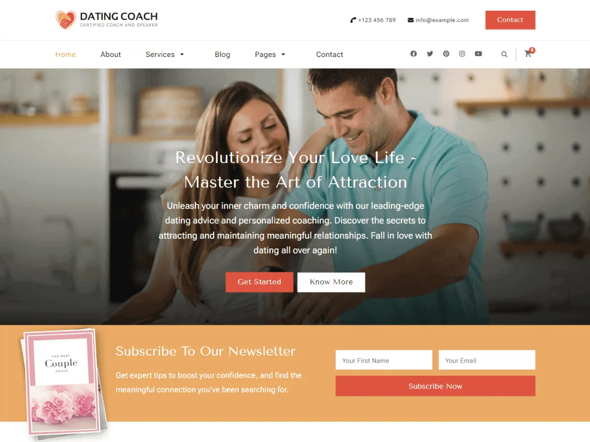 Dating Coach web sitesi teması önizlemesi