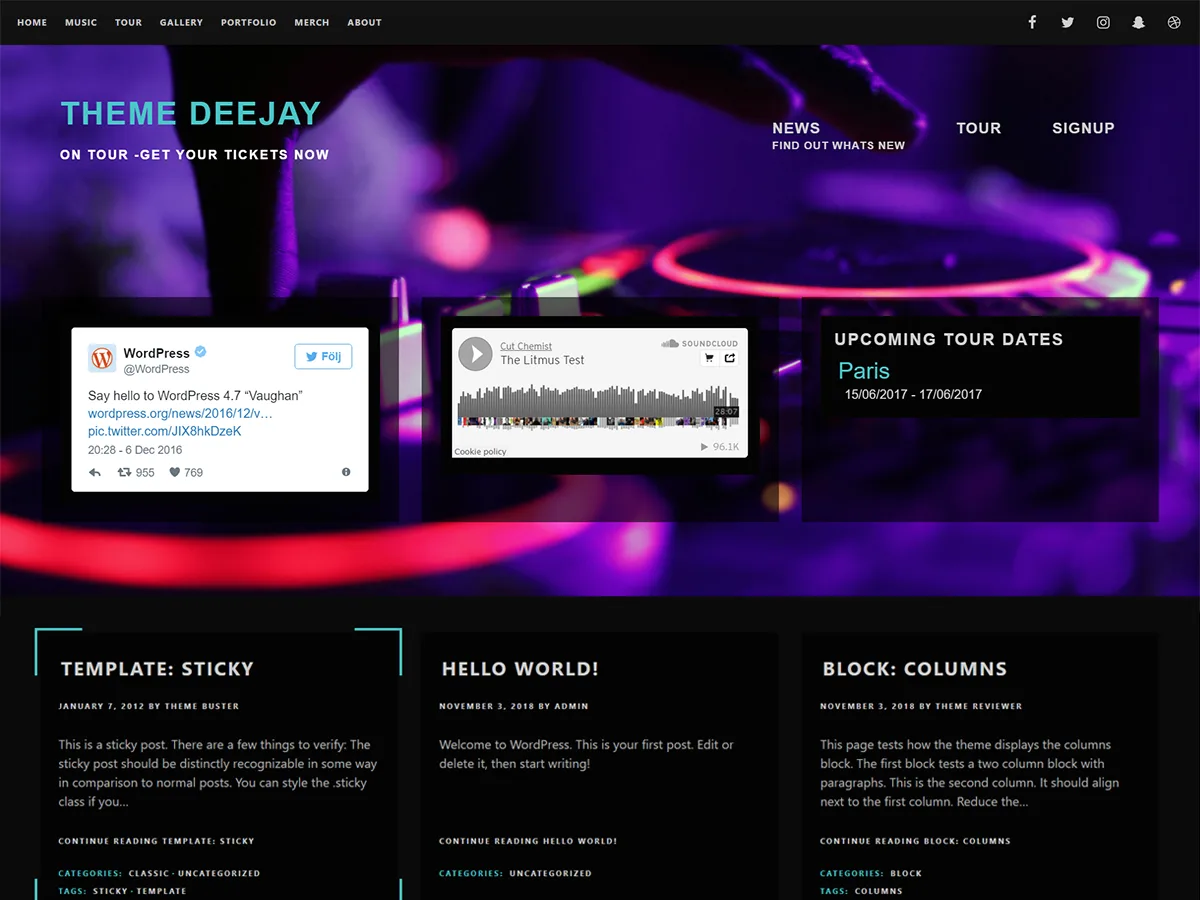 Deejay web sitesi teması önizlemesi