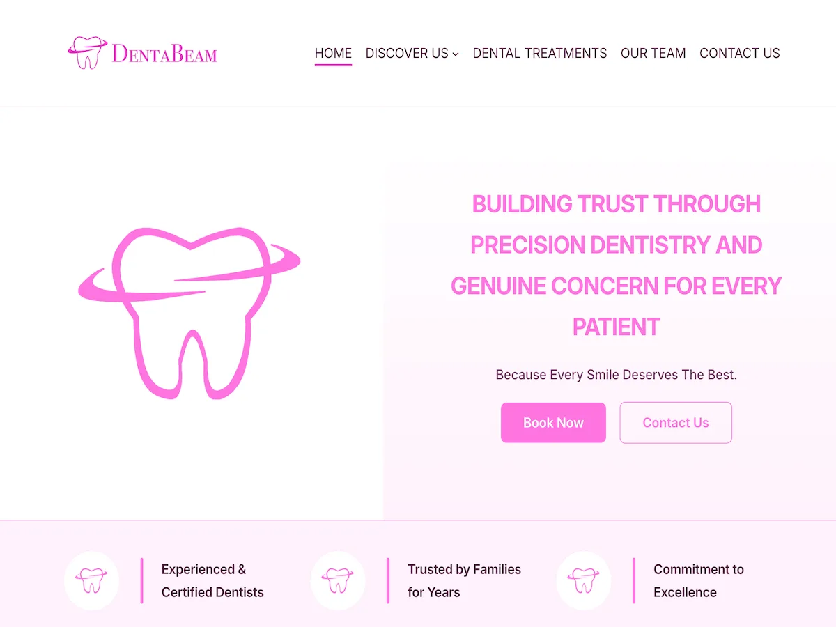 DentaBeam web sitesi teması ile diş kliniği web sitesi görünümü
