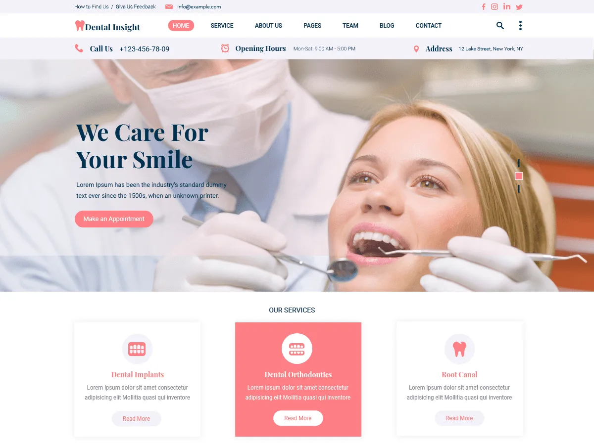 Dental Insight web sitesi teması ile diş kliniği web sitesi tasarımı