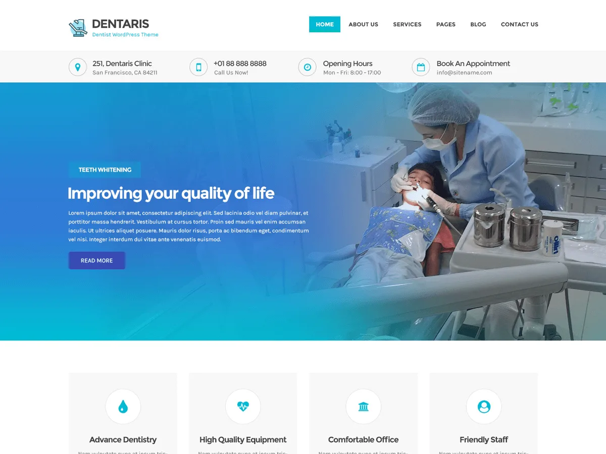 Dentaris web sitesi teması ile diş kliniği web sitesi tasarımı