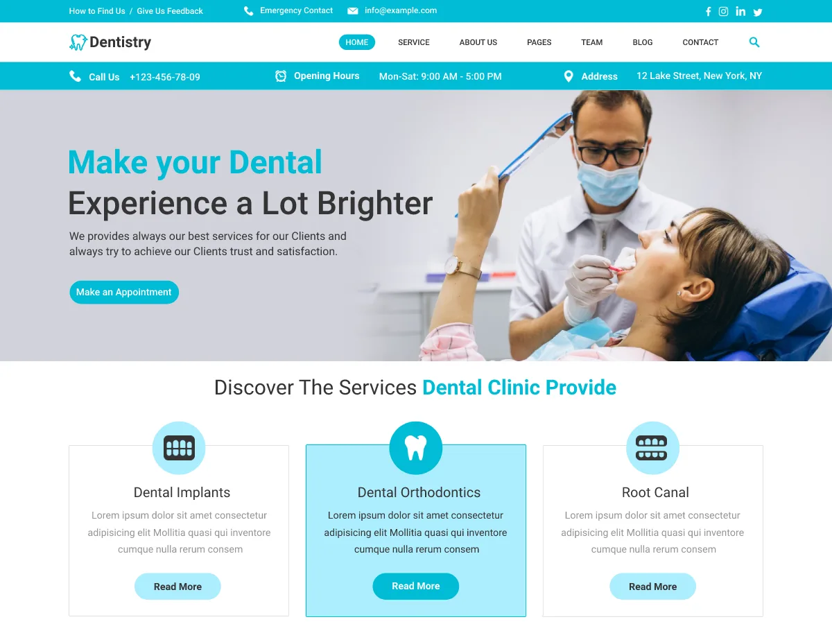 Dentistry Clinic web sitesi teması ile diş kliniği web sitesi tasarımı