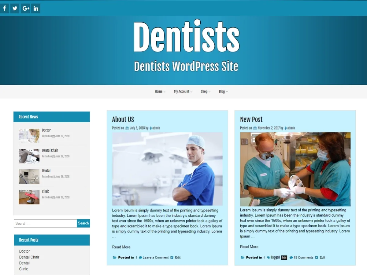 Dentists web sitesi teması önizlemesi