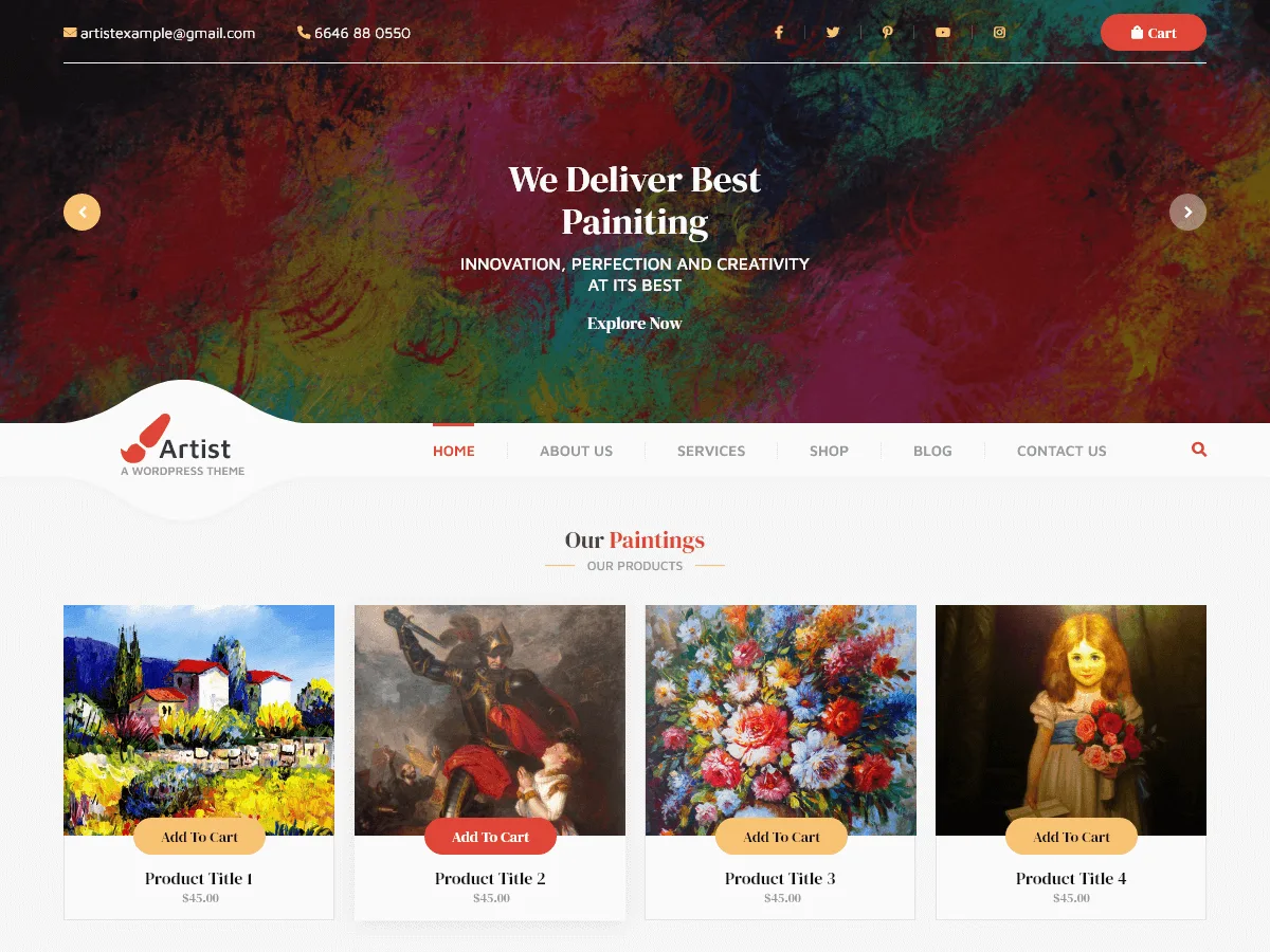 Designer Artist teması ile sanatçı portfolyosu web sitesi örneği