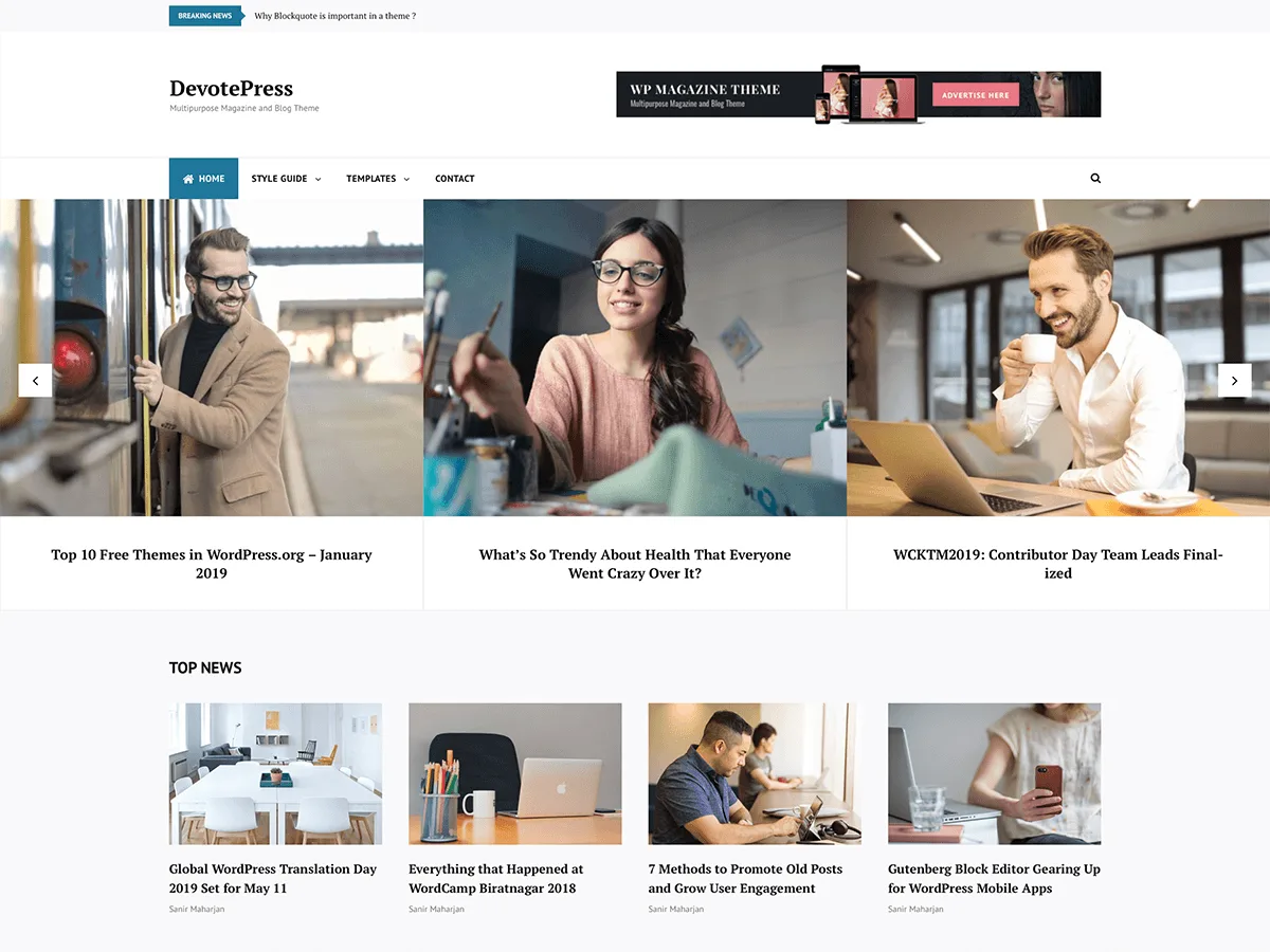 DevotePress web sitesi teması önizlemesi