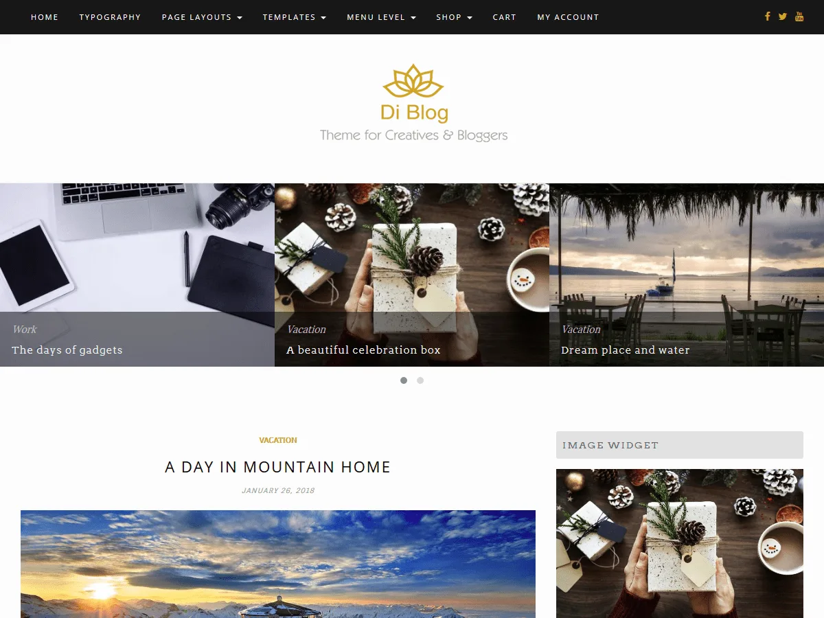 Di Blog web sitesi teması ile oluşturulmuş modern ve duyarlı bir web sitesi görünümü