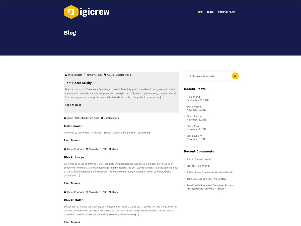 Digicrew web sitesi teması ile oluşturulmuş modern bir dijital ajans ana sayfası