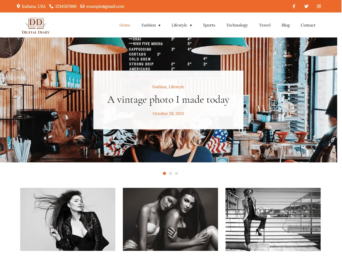 Digital Diary web sitesi teması önizlemesi
