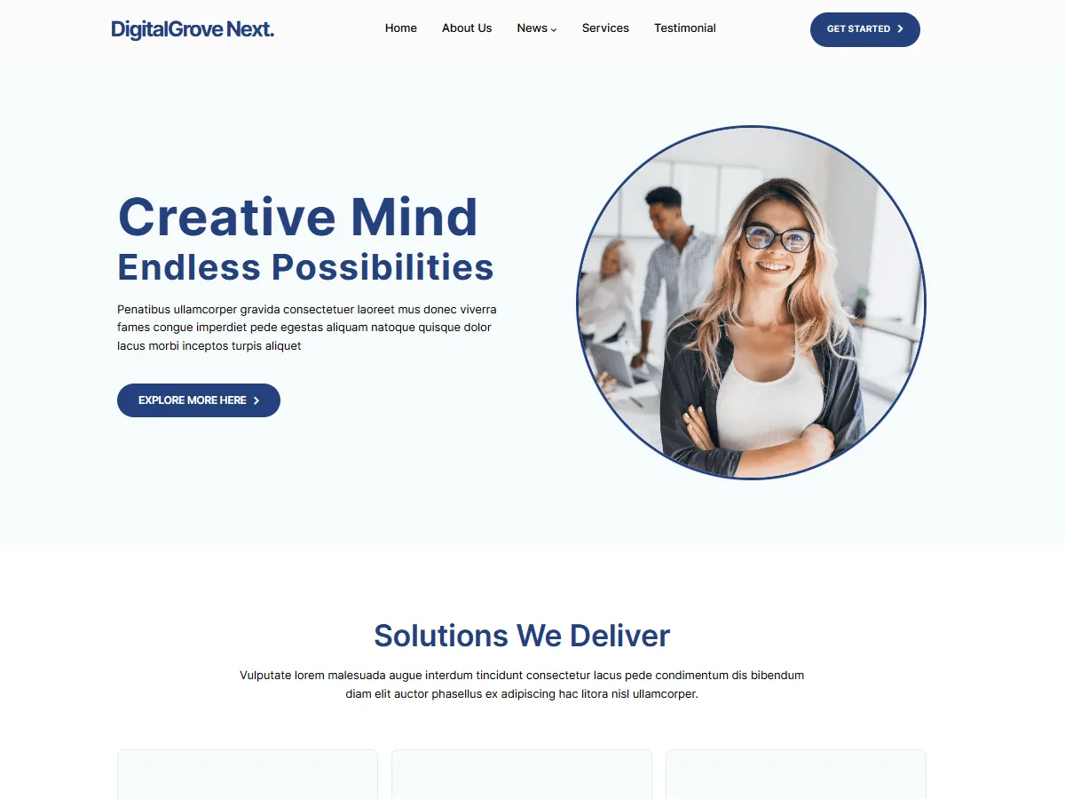 DigitalGrove Next web sitesi teması ile modern ve esnek bir site tasarımı
