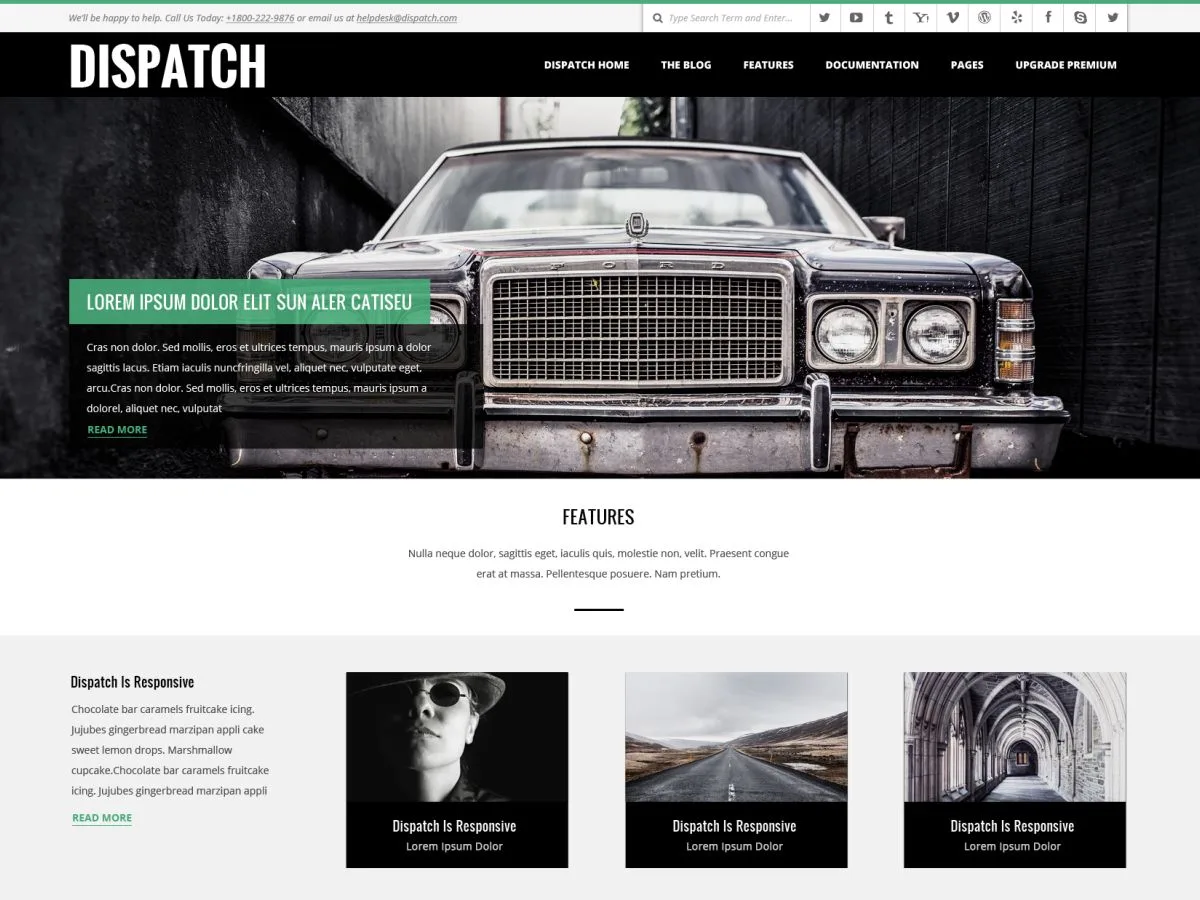 Dispatch web sitesi teması önizlemesi