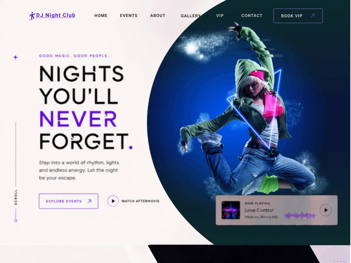 DJ Night Club web sitesi teması ile DJ portfolyo ve tanıtım sayfası