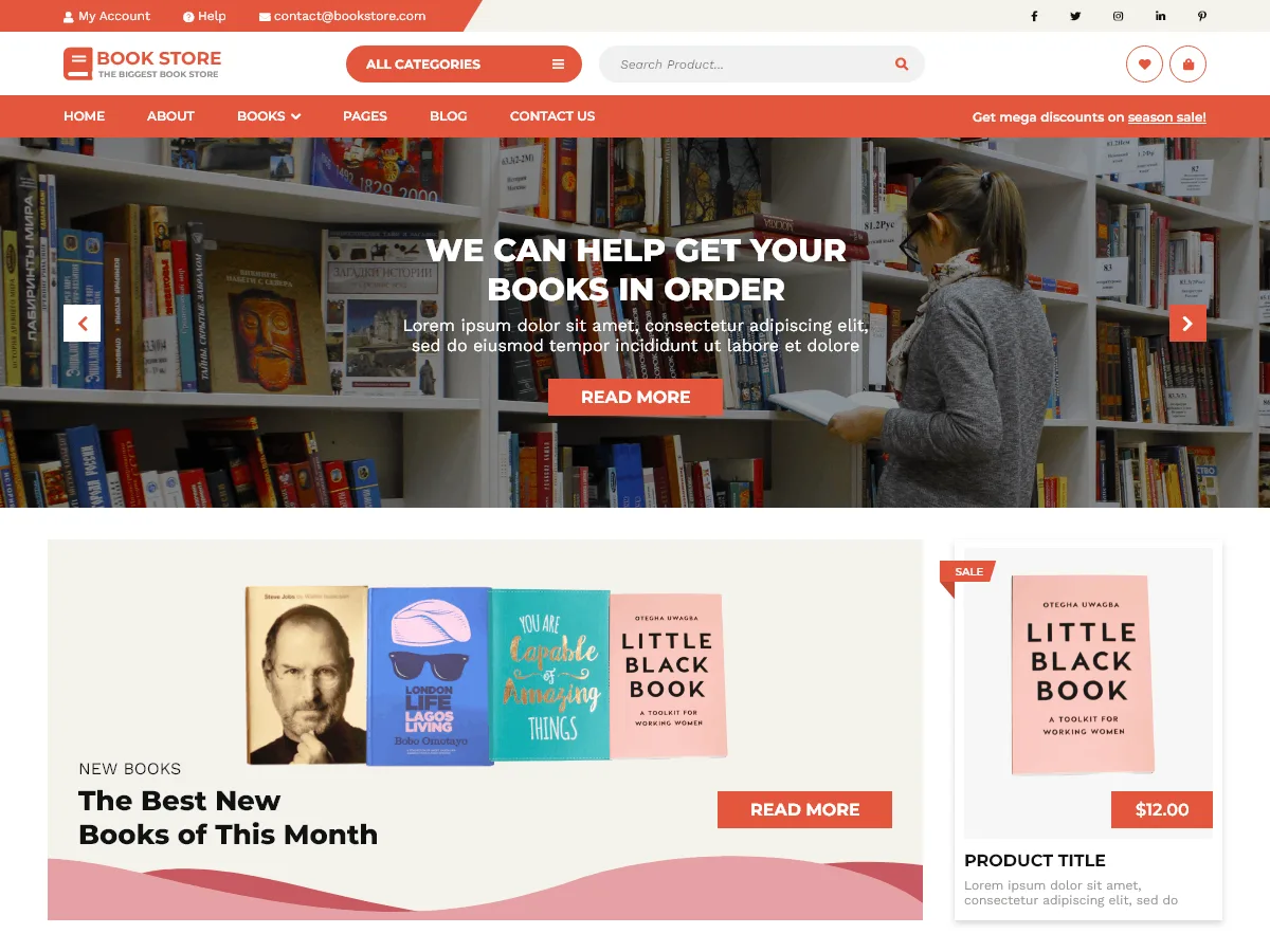 Ebook Store web sitesi teması önizlemesi