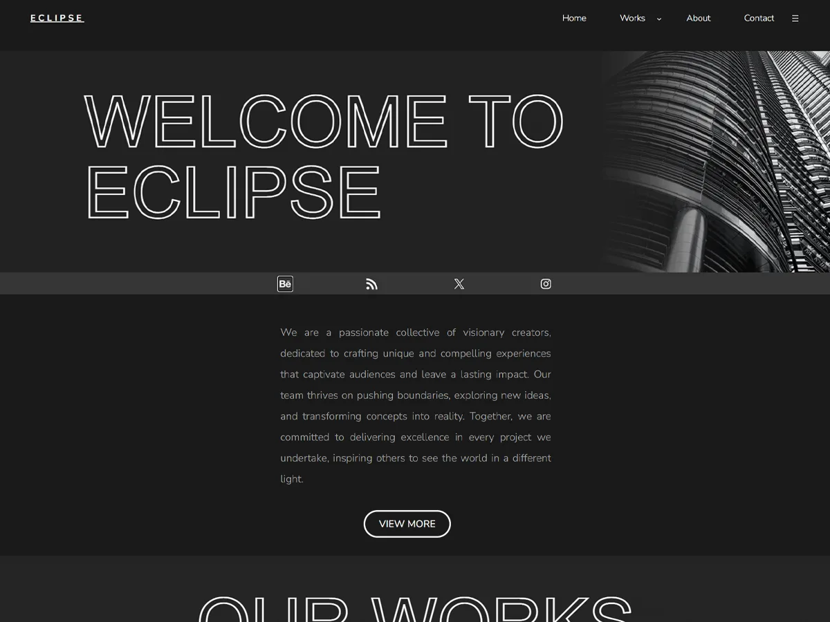 Eclipse Creative Portfolio web sitesi teması ile kurumsal bir işletme ana sayfası görünümü